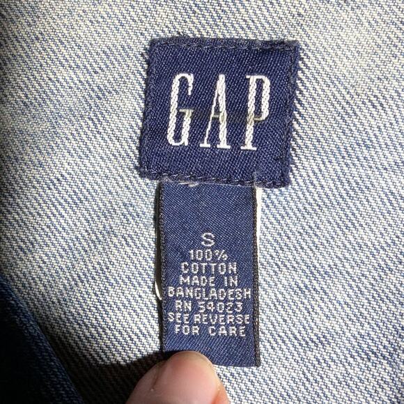 Vtg Y2K Gap Distressed Blue Cotton Denim Collared Classic Trucker Jacket Sz S - Picture 4 of 5